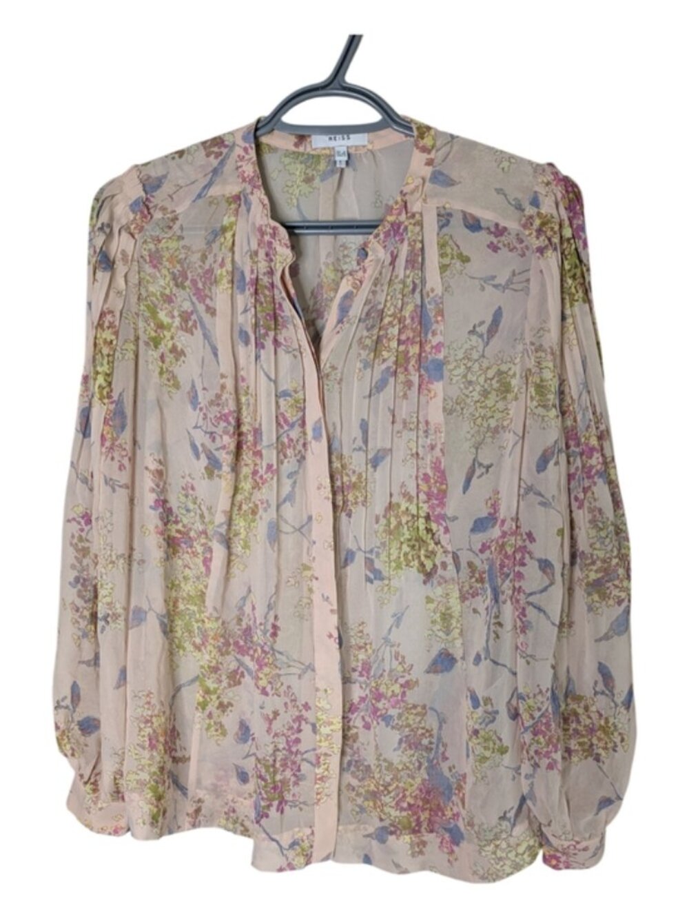 REISS Handan Romantic Floral Print Blouse In Pink Base Floral Print Size 4